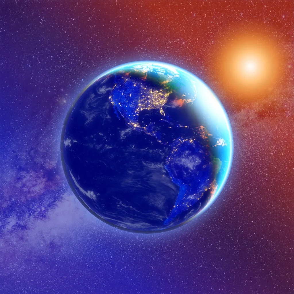 3D Tierra y luna y estrellas