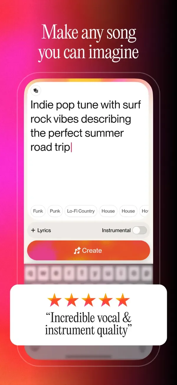 Song lyrics AI generator: Suno screenshot 2