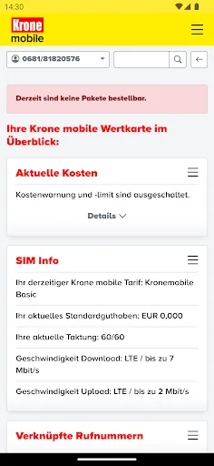 Krone mobile Tarif screenshot 2