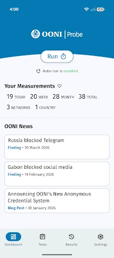 OONI Probe screenshot 1