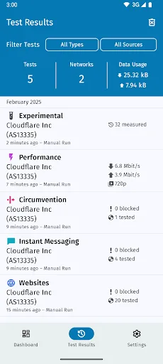 OONI Probe screenshot 2
