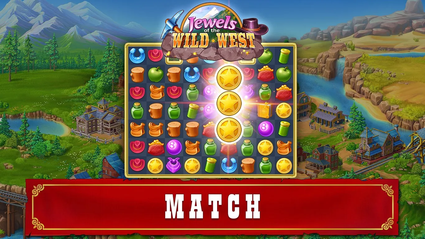 Jewels of the Wild West: juego de combinar gemas screenshot 2