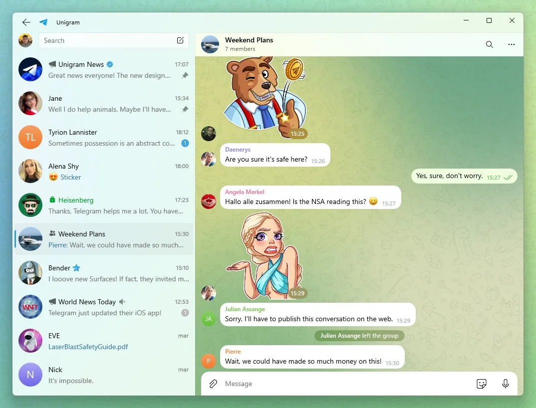 Telegram для Windows (Unigram) screenshot 1