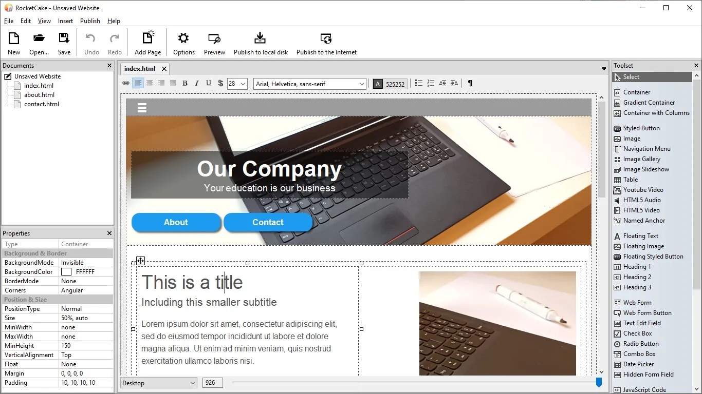 RocketCake Responsive Website Designer Free screenshot 1