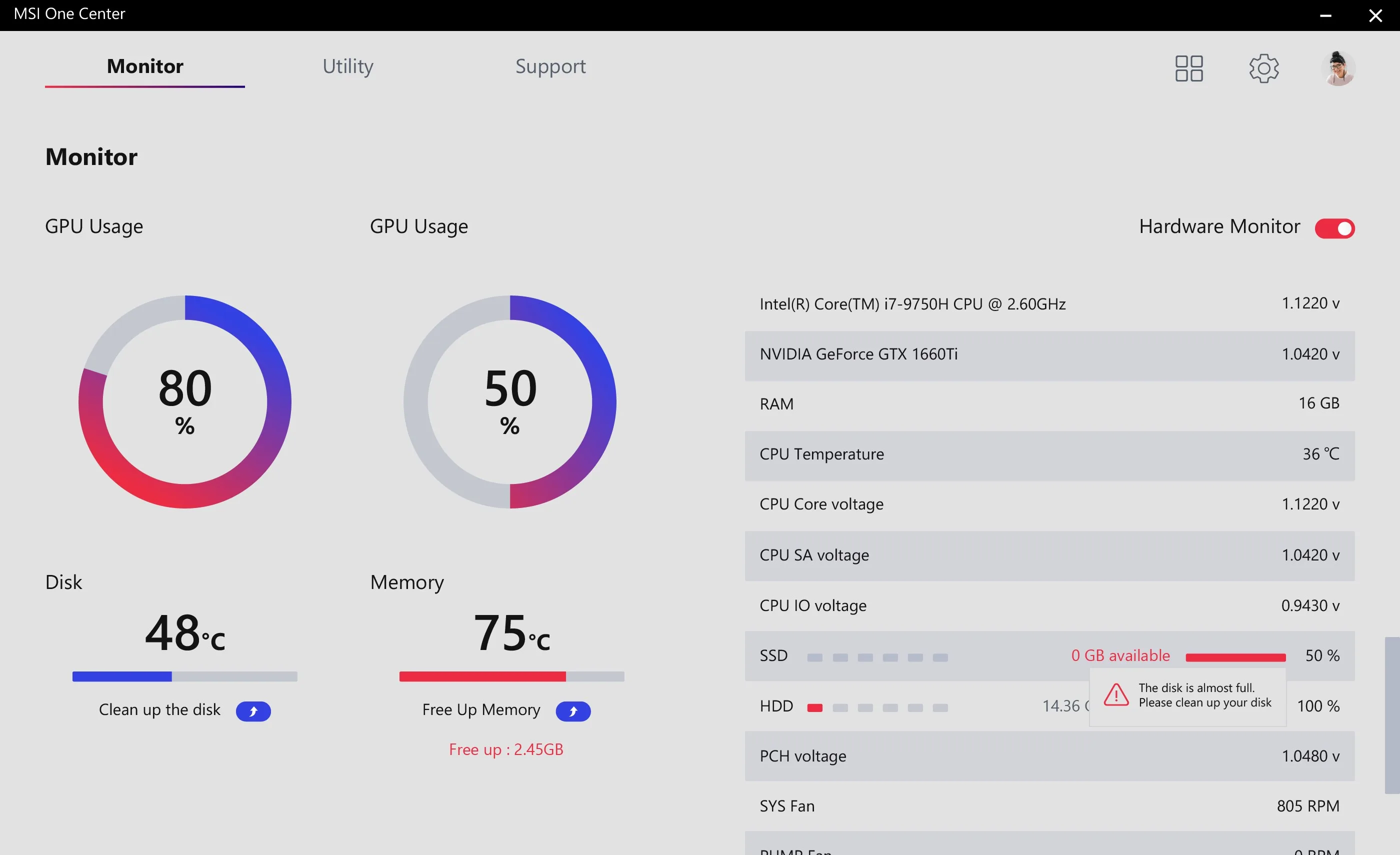 MSI Center screenshot 1
