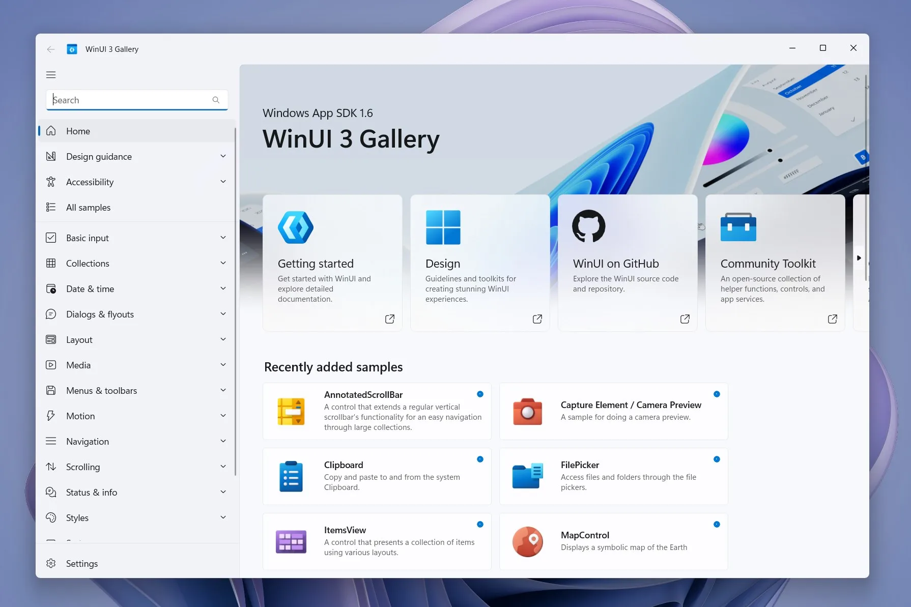 WinUI 3 Gallery screenshot 1