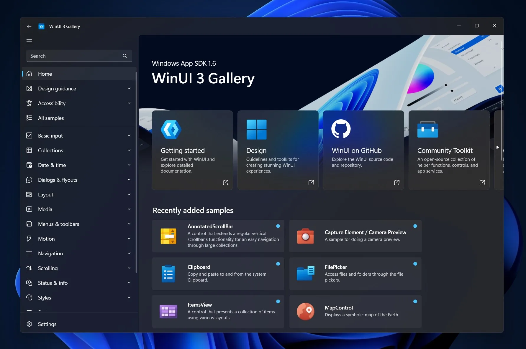 WinUI 3 Gallery screenshot 3