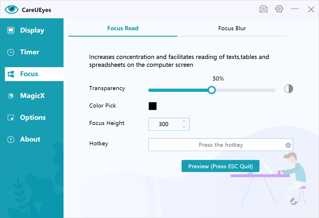 CareUEyes - Blue light filter, Brightness control,Screen dimmer screenshot 2