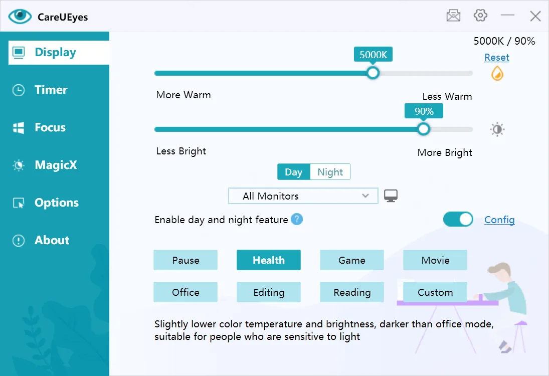 CareUEyes - Blue light filter, Brightness control,Screen dimmer screenshot 5