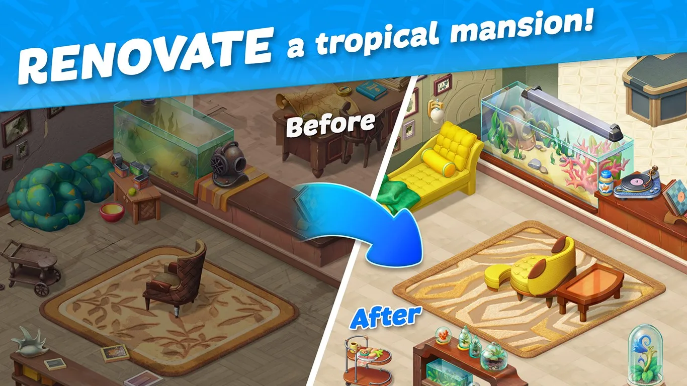 Hawaii Match-3 Mania: House Decorating Game screenshot 1