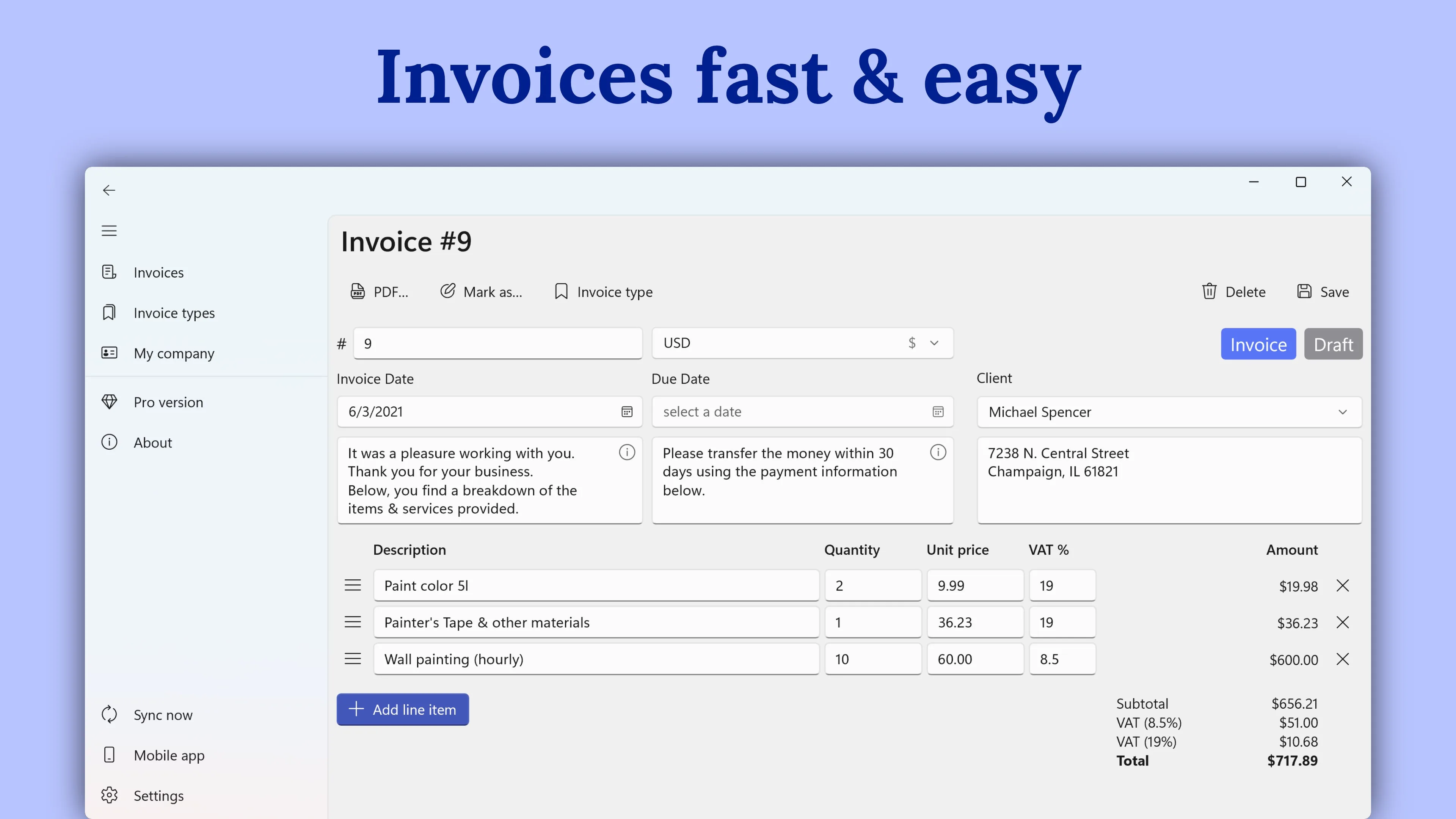 SubTotal Invoice: Facturas screenshot 2